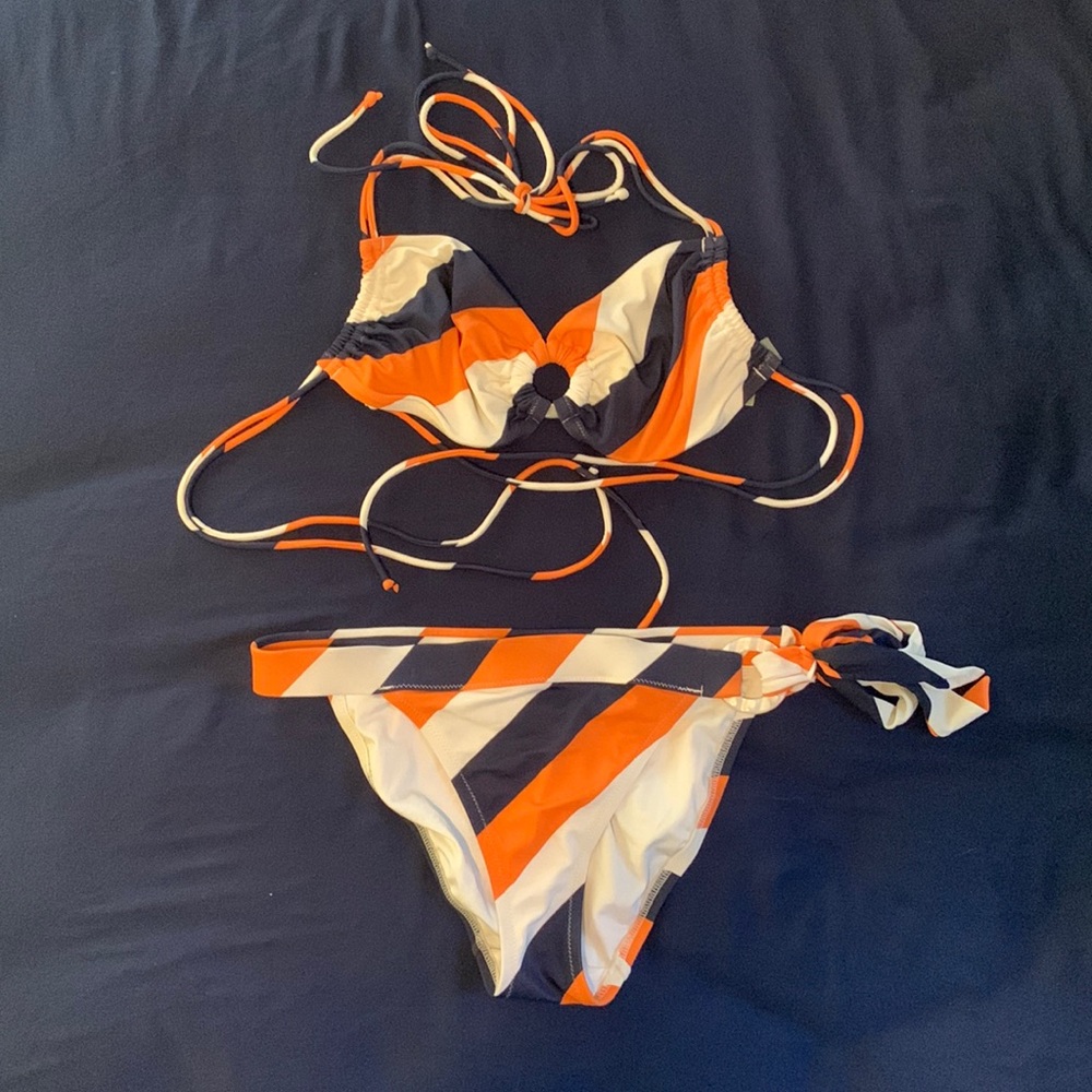 Victorias Secret Blue, Orange and White Striped Bikini